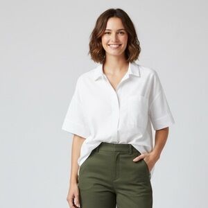 everlane white shirt boxy‎ one side pocket